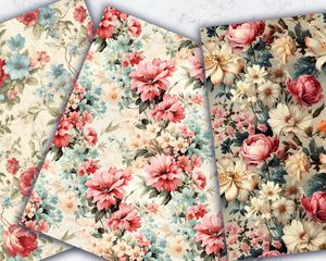 Rustic Country Cottage Floral Texture Digital Pattern Paper, Vintage Shabby Chic Seamless Background for Crafts, Scrapbooking