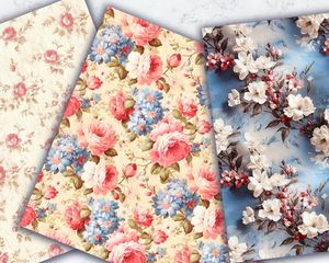 Rustic Country Cottage Floral Texture Digital Pattern Paper, Vintage Shabby Chic Seamless Background for Crafts, Scrapbooking