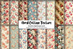 Country Cottage Floral Digital Pattern Paper, Vintage Shabby Chic Seamless Texture for Scrapbooking, Crafting, and Card Making