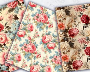 Country Cottage Floral Digital Pattern Paper, Vintage Shabby Chic Seamless Texture for Scrapbooking, Crafting, and Card Making