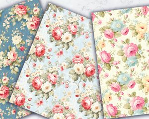 Country Cottage Floral Digital Pattern Paper, Vintage Shabby Chic Seamless Texture for Scrapbooking, Crafting, and Card Making