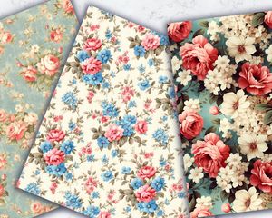 Country Cottage Floral Digital Pattern Paper, Vintage Shabby Chic Seamless Texture for Scrapbooking, Crafting, and Card Making