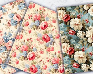 Country Cottage Floral Digital Pattern Paper, Vintage Shabby Chic Seamless Texture for Scrapbooking, Crafting, and Card Making