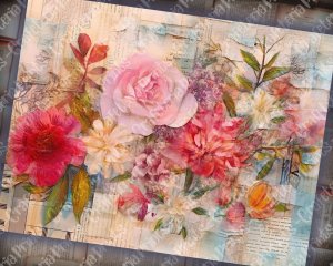 18 Pages of Floral Collage Background, Vivid Colors, Shabby Chic Ephemera, Scrapbooking, Invitations, Digital Planners, Journaling