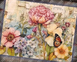 18 Pages of Floral Collage Background, Vivid Colors, Shabby Chic Ephemera, Scrapbooking, Invitations, Digital Planners, Journaling