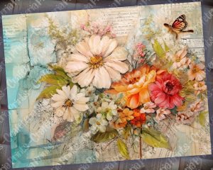 18 Pages of Floral Collage Background, Vivid Colors, Shabby Chic Ephemera, Scrapbooking, Invitations, Digital Planners, Journaling