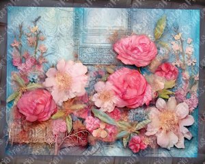 18 Pages of Floral Collage Background, Vivid Colors, Shabby Chic Ephemera, Scrapbooking, Invitations, Digital Planners, Journaling