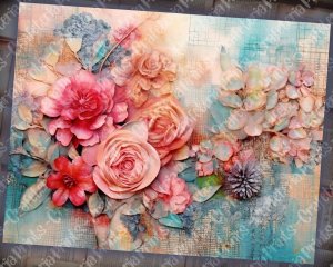 18 Pages of Floral Collage Background, Vivid Colors, Shabby Chic Ephemera, Scrapbooking, Invitations, Digital Planners, Journaling