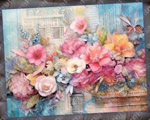 18 pages of Floral Collage background vivid colors shabby chic ephemera for scrapbooking, invitations, designs, digital planners, journaling