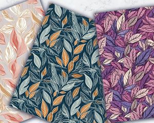 Delicate Floral Leaves Digital Pattern Paper | Seamless Texture | Hand Drawn Outline Illustration | Art Line | Solid Background