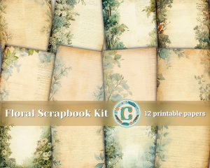 12 papers | Vintage Floral Scrapbooking Papers | Shabby Chic Printable Pages | Watercolor Background | Invitations, Journaling