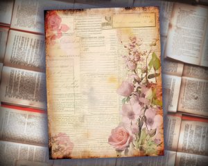 12 papers | Flower Themed Scrapbooking Kit | Printable Pages | Shabby Chic Journaling Kit | Colorful Background | Intricate Details