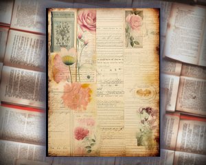 12 papers | Flower Themed Scrapbooking Kit | Printable Pages | Shabby Chic Journaling Kit | Colorful Background | Intricate Details