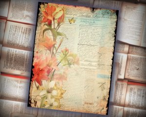 12 papers | Flower Themed Scrapbooking Kit | Printable Pages | Shabby Chic Journaling Kit | Colorful Background | Intricate Details