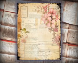 12 papers | Flower Themed Scrapbooking Kit | Printable Pages | Shabby Chic Journaling Kit | Colorful Background | Intricate Details