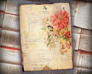 12 papers | Flower Themed Scrapbooking Kit | Printable Pages | Shabby Chic Journaling Kit | Colorful Background | Intricate Details