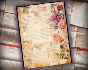 12 papers | Flower Themed Scrapbooking Kit | Printable Pages | Shabby Chic Journaling Kit | Colorful Background | Intricate Details