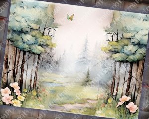 Spring Forest Digital Junk Journal Background, Fairy Forest Collage Printable, Watercolor Illustration, Perfect for Invitations