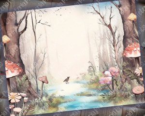 Spring Forest Digital Junk Journal Background, Fairy Forest Collage Printable, Watercolor Illustration, Perfect for Invitations