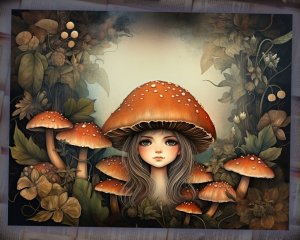 16 Papers | Wild Mushrooms Background | Deep Forest Colorful | Fairy Tale Watercolor Illustration | Shabby Chic Ephemera | Scrapbooking Kit