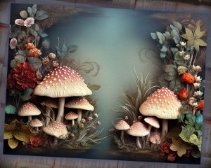 16 Papers | Wild Mushrooms Background | Deep Forest Colorful | Fairy Tale Watercolor Illustration | Shabby Chic Ephemera | Scrapbooking Kit