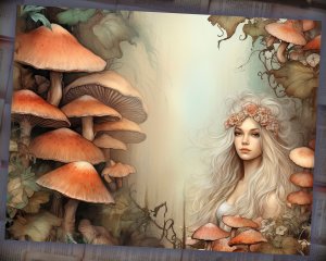 16 Papers | Wild Mushrooms Background | Deep Forest Colorful | Fairy Tale Watercolor Illustration | Shabby Chic Ephemera | Scrapbooking Kit