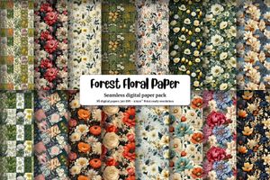 Cottagecore Forestcore Digital Paper, Botanical Floral Pattern, Illustration Style, Seamless Texture for Crafts, Scrapbooking