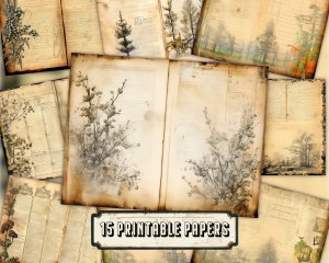 Forest Background Digital Junk Journal Collage Printable for Invitations, Planners, Journaling, Junk Journals | Nature Journal Paper