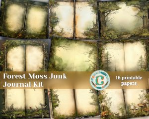 Basic Forest Moss Digital Paper for Junk Journals - Forest Moss Background, Printable Kit for Scrapbooking, Invitations, Digital Planners