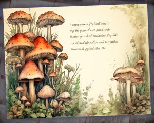 16 Papers | Wild Mushrooms Background, Deep Forest & Colorful Illustration | Scrapbooking, Junk Journal Kit, Shabby Chic Ephemera