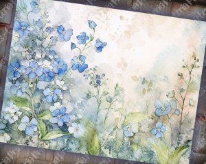 Fairy Tale Watercolor Forget-me-nots Junk Journal Background | Floral Nature Journal Paper | Digital Planner | Invitations | Muted Colors