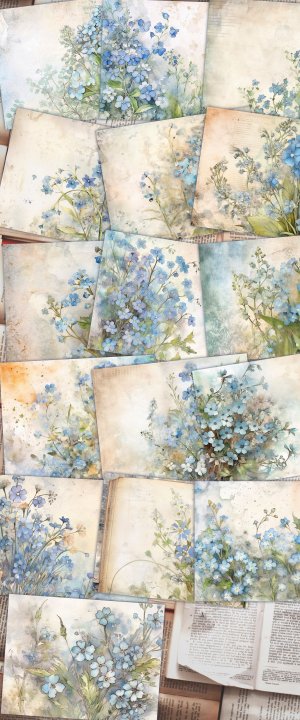 Fairy Tale Watercolor Forget-me-nots Junk Journal Background | Floral Nature Journal Paper | Digital Planner | Invitations | Muted Colors