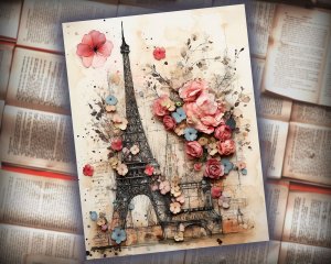 12 papers | Vintage French Themed Scrapbooking Kit | Printable Pages | Shabby Chic Ephemera | Fairy Tale Watercolor Illustrations