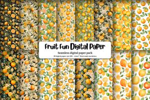 Cartoon Orange and Lemon Digital Paper Set with Seamless Texture Patterns - Fun Fruit Clipart for Digital Scrapbooking and Crafts