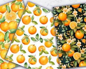 Cartoon Orange and Lemon Digital Paper Set with Seamless Texture Patterns - Fun Fruit Clipart for Digital Scrapbooking and Crafts