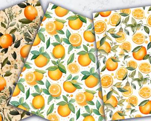 Cartoon Orange and Lemon Digital Paper Set with Seamless Texture Patterns - Fun Fruit Clipart for Digital Scrapbooking and Crafts