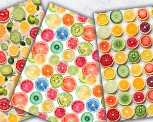 Colorful Fruit Slices Digital Pattern Paper, Seamless Texture for Scrapbooking and Crafts, Instant Download, Commercial Use, Printable Paper