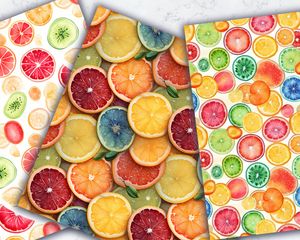 Colorful Fruit Slices Digital Paper Collection - Seamless Patterns for Crafts, Scrapbooking, and DIY Projects - Instant Download