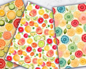 Colorful Fruit Slices Digital Paper Seamless Pattern for Scrapbooking, Crafts, and Printables | Instant Download | Commercial Use