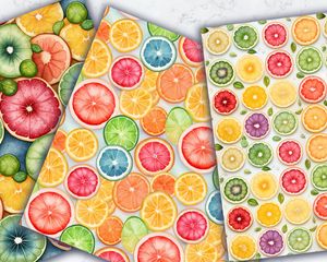 Colorful Fruit Slices Digital Paper Seamless Pattern - High Quality Fruity Clipart Backgrounds for Scrapbooking, Crafts, and DIY Projects