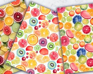 Colorful Fruit Slices Digital Paper Seamless Pattern - High Quality Fruity Clipart Backgrounds for Scrapbooking, Crafts, and DIY Projects