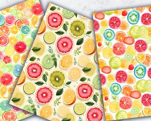 Colorful Fruit Slices Digital Paper Seamless Pattern - High Quality Fruity Clipart Backgrounds for Scrapbooking, Crafts, and DIY Projects