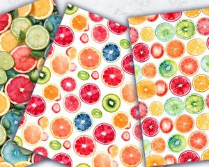 Colorful Fruit Slices Digital Paper Seamless Pattern - High Quality Fruity Clipart Backgrounds for Scrapbooking, Crafts, and DIY Projects