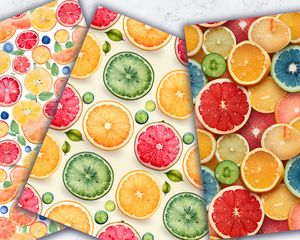 Colorful Fruit Slices Digital Paper Seamless Pattern - High Quality Fruity Clipart Backgrounds for Scrapbooking, Crafts, and DIY Projects