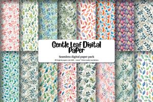 High-Quality Gentle Leaf Digital Paper with Watercolor Illustration Style, Seamless Texture for Scrapbooking, Card Making, and Crafts