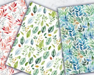 High-Quality Gentle Leaf Digital Paper with Watercolor Illustration Style, Seamless Texture for Scrapbooking, Card Making, and Crafts