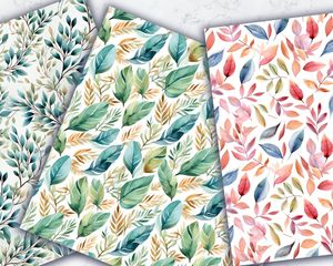 High-Quality Gentle Leaf Digital Paper with Watercolor Illustration Style, Seamless Texture for Scrapbooking, Card Making, and Crafts