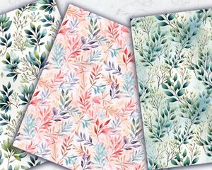 High-Quality Gentle Leaf Digital Paper with Watercolor Illustration Style, Seamless Texture for Scrapbooking, Card Making, and Crafts