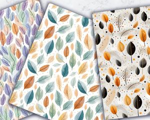 Nature-inspired Gentle Leaf Digital Paper, watercolor illustration style, minimalistic line art with limited colors, perfect for crafts