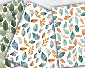 Nature-inspired Gentle Leaf Digital Paper, watercolor illustration style, line art illustration, limited colors palette, crisp details